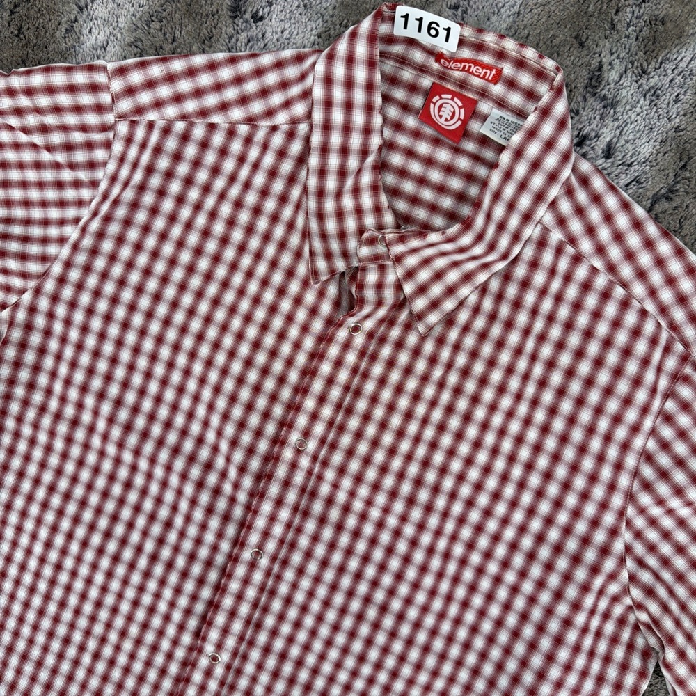 ELEMENT Men's Short Sleeve Snap Button-Up Shirt Red Plaid Large Skate Y2K